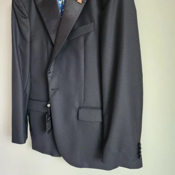 42R Tuxedo Jacket Black Jos A Bank Peak Lapel Reserve Italian Wool New 1 Button